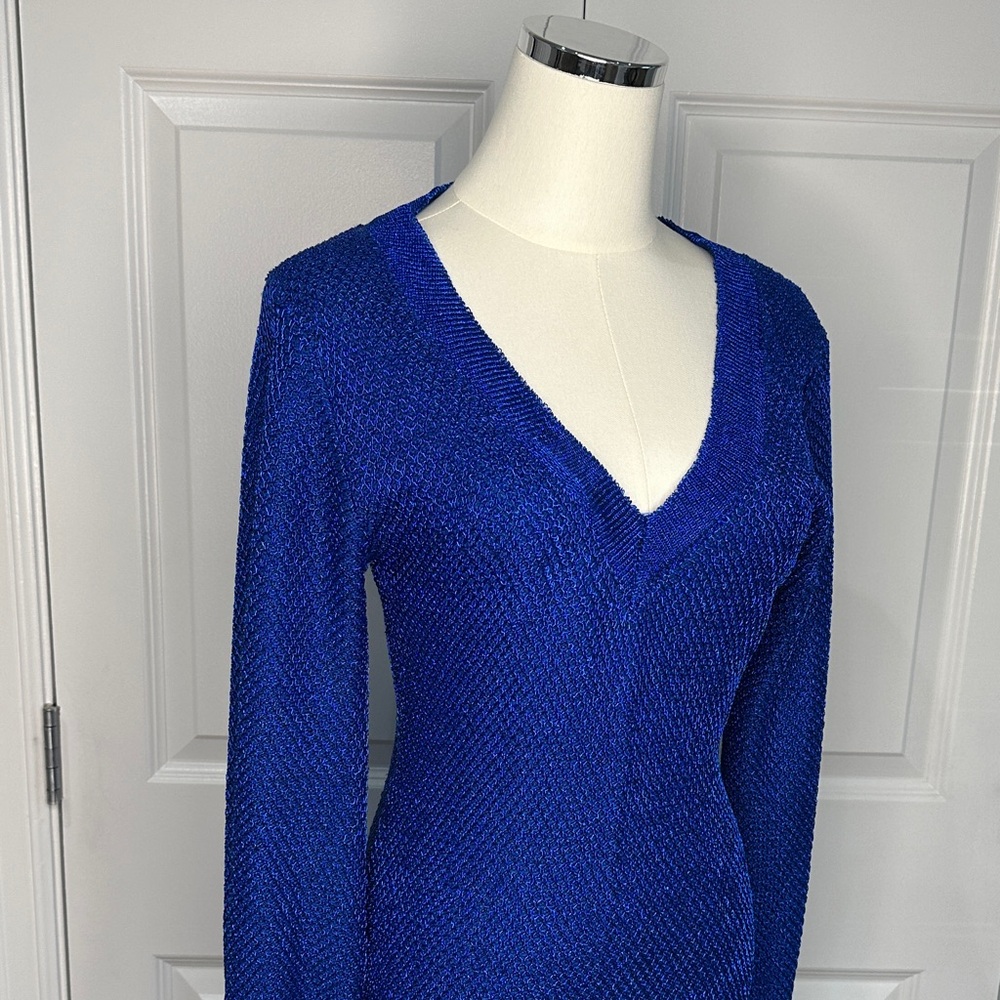 NWT Fashion Nova Royal Blue Cobalt V-Neck Knit Bodycon Sweater Mini Dress Size L - Picture 9 of 17